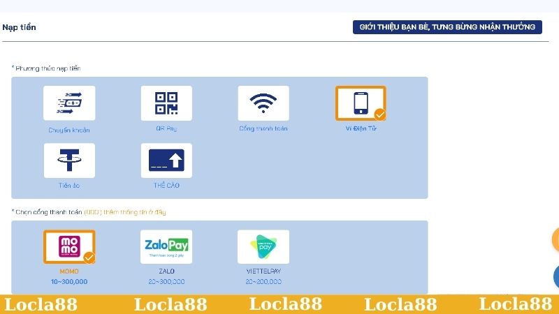 Cách nạp tiền Locla88 chi tiết